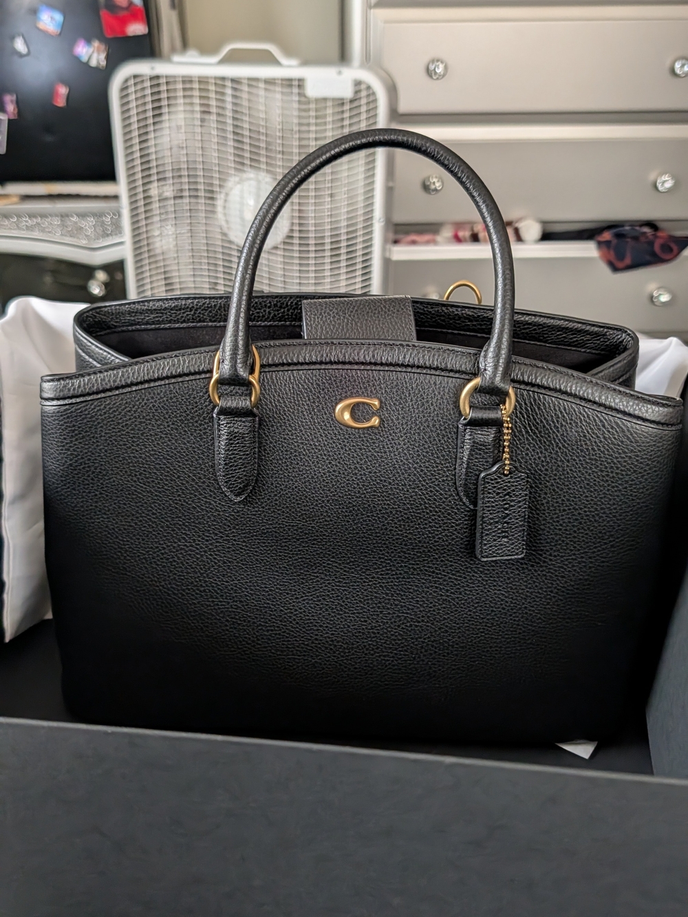 Coach Black Pebbled Leather Satchel with Gold Accents